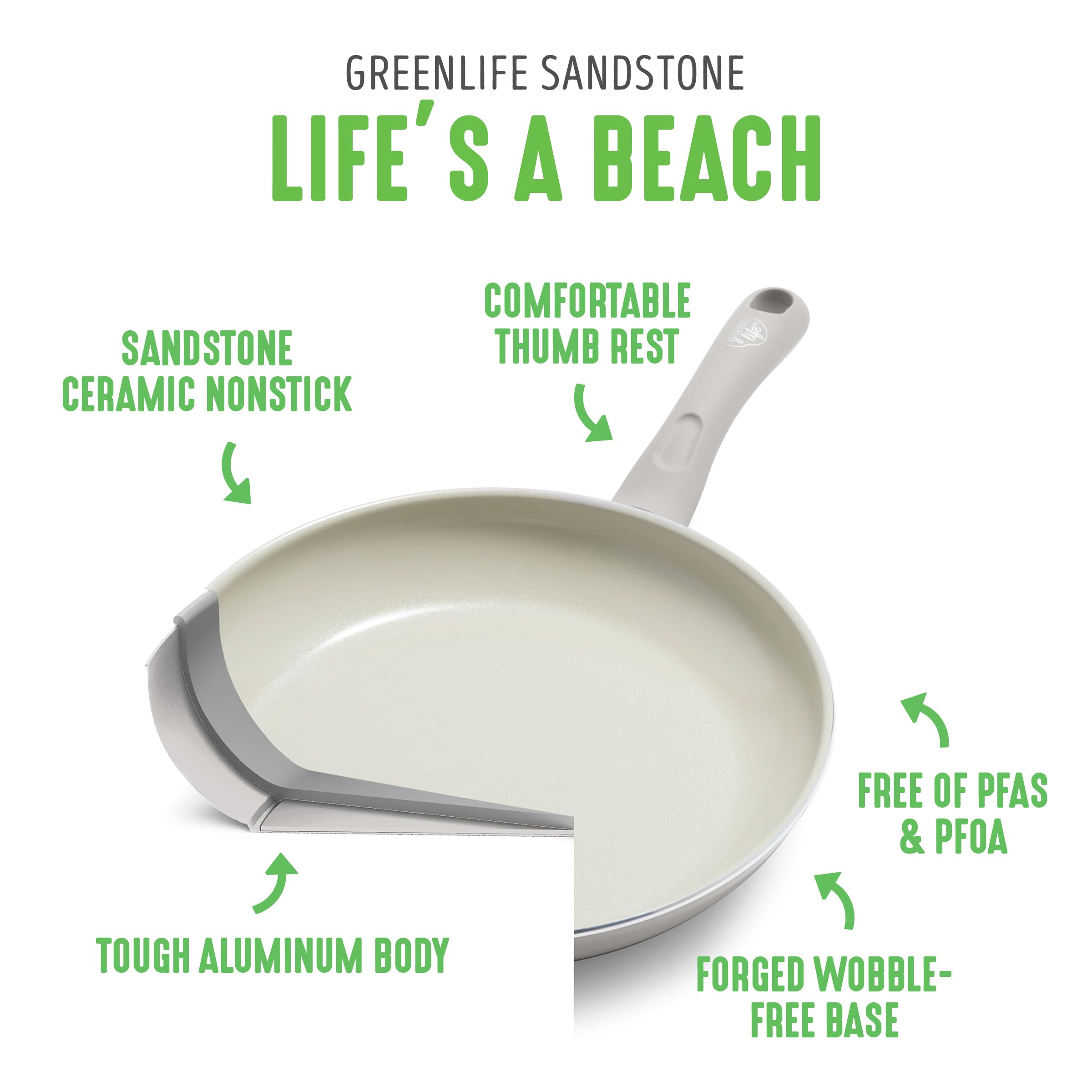 GreenLife Sandstone Healthy Ceramic Nonstick 5 Quart Saute Pan - PFAS-Free, Dishwasher Safe, Oven Safe to 450°F, Gray - Perfect for Sauteing, Frying & Everyday Cooking