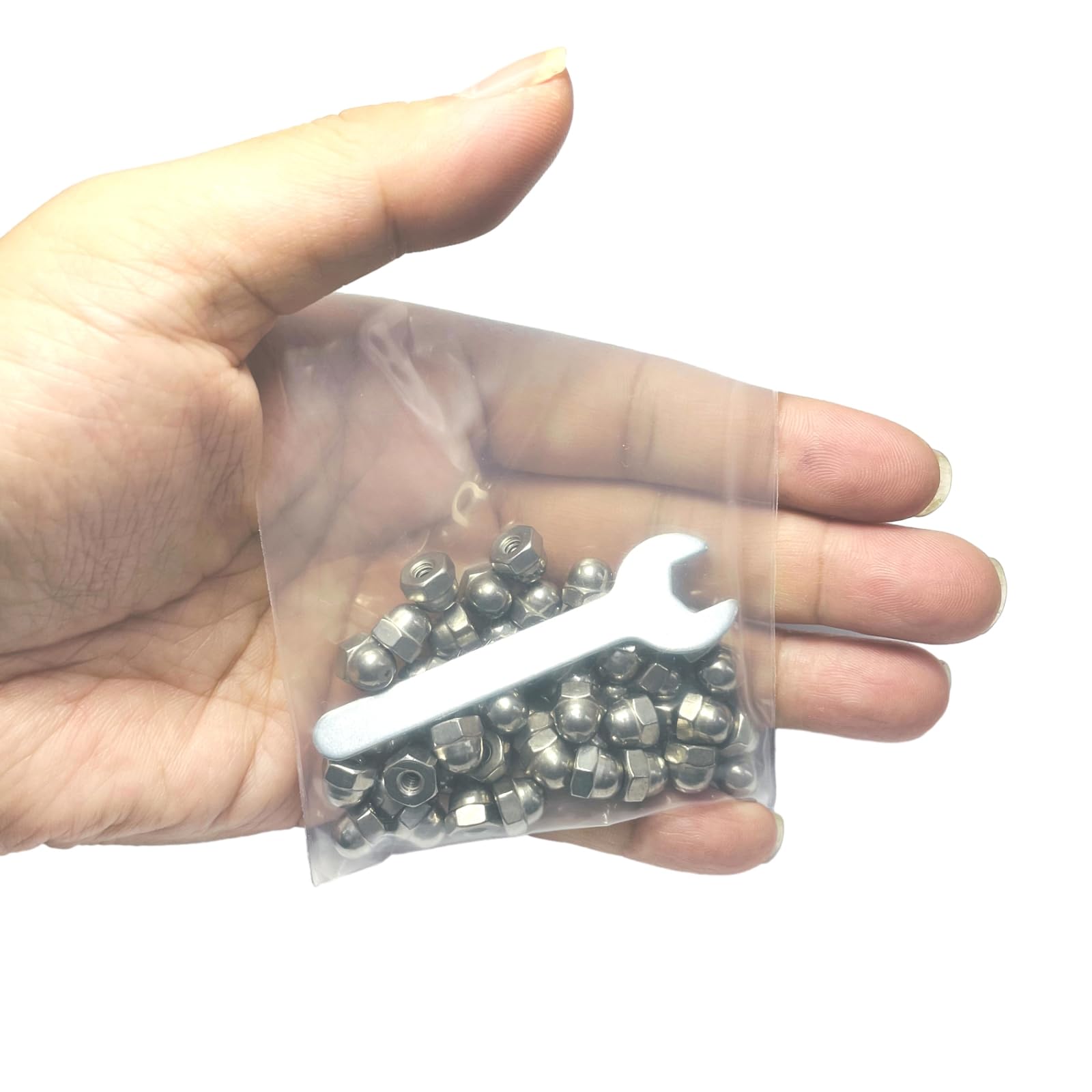 50pcs #8-32 Acorn Cap Nuts, 304 Stainless Steel Dome Head Hex Nuts with Bright Finish - 18-8 Grade Hardware Nuts for Furniture, Automotive & DIY Projects - Includes Open End Wrench for Easy Installation