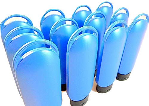 12 Pack 6 oz Refillable Plastic Travel Bottles with Caps & Loop Holes - Leak Proof Squeezable Tottle for Lotion, Sunscreen, Shampoo, Conditioner (Blue) - Perfect for Air Travel, Gym, Camping & Toiletries Organization