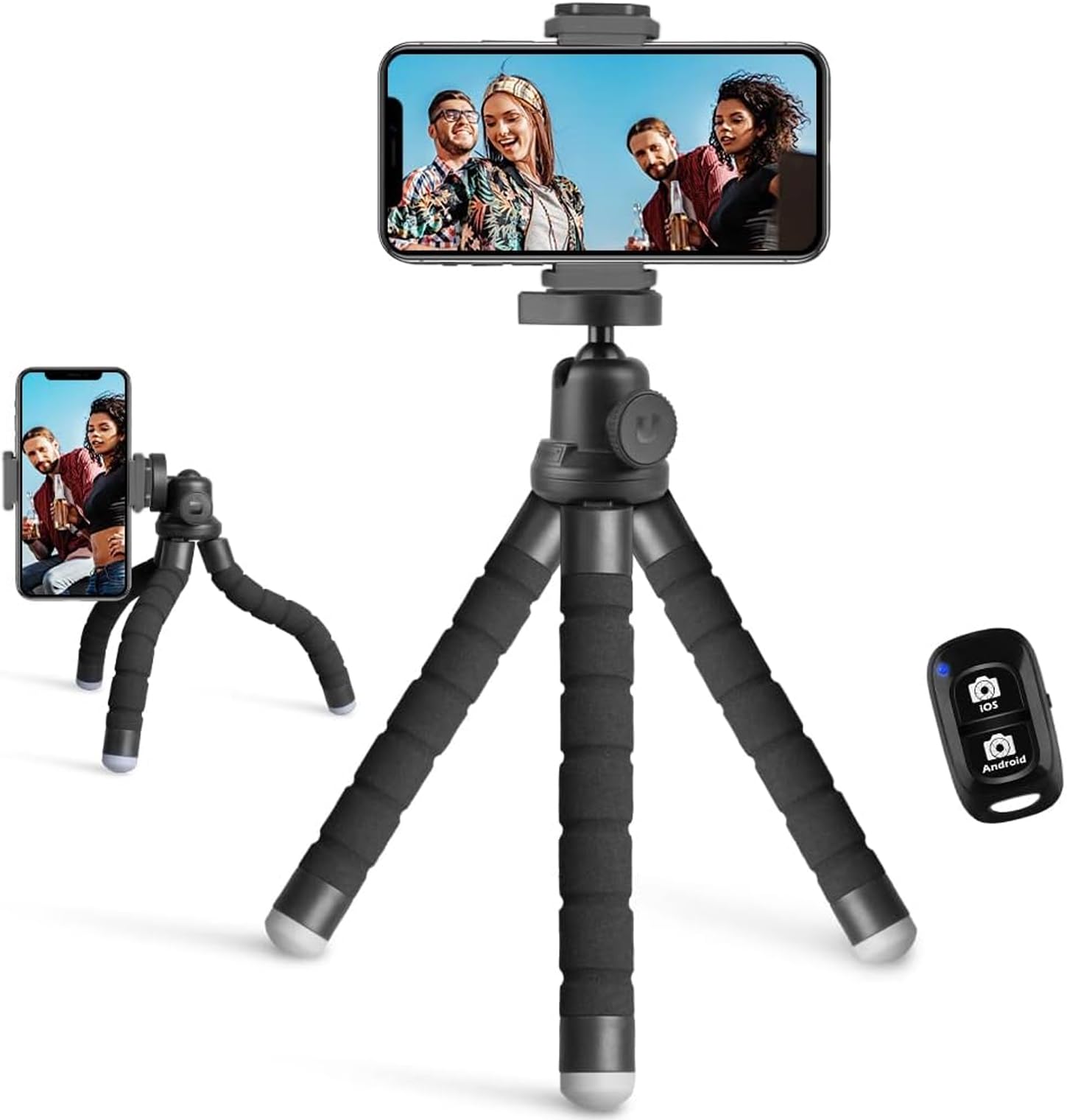 UBeesize Portable Flexible Phone Tripod Stand with Wireless Remote & Clip - Adjustable Smartphone Tripod for Vlogging, YouTube Videos, Live Streaming & Photography (Black) - Perfect for Content Creators, Travel Vloggers & Home Video Shooting