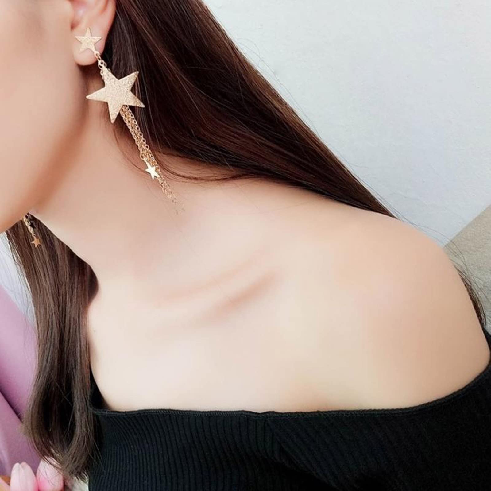 Punk Big Star Drop Dangle Earrings - Fashion Gold Long Thin Star Tassel Chain Earrings for Women | Boho Chic Vintage Jewelry | Perfect for Daily Wear, Parties & Weddings