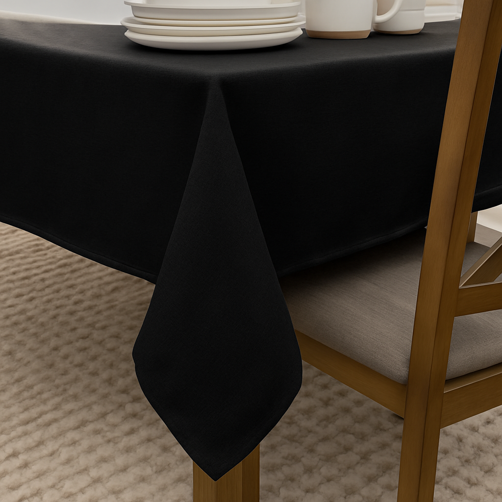 Premium Black Waterproof Polyester Tablecloth - 60x102 Inch Rectangular Table Cover for Indoor/Outdoor Dining, Parties, and Events - Stain & Wrinkle Resistant