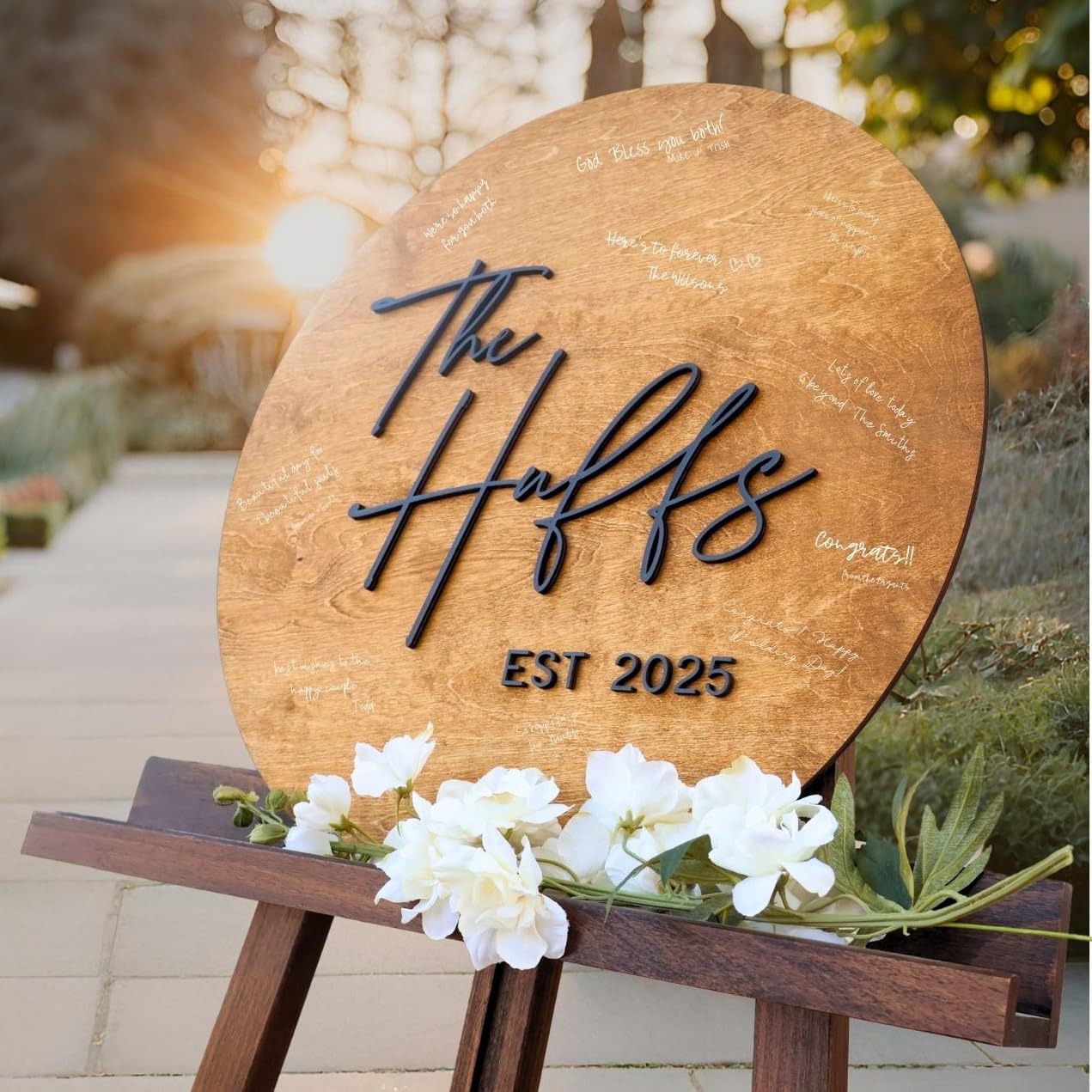 Personalized 3D Wooden Guest Book - Round Custom Laser-Engraved Wedding Guestbook Alternative Sign - Unique Wedding Decor for Ceremonies, Receptions & Anniversaries