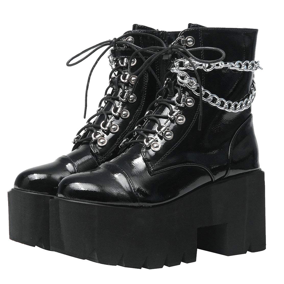 Caradise Women's Gothic Platform Combat Boots - Punk Chunky Heel Lace-Up Ankle Booties for Alternative Fashion & Night Out Outfits