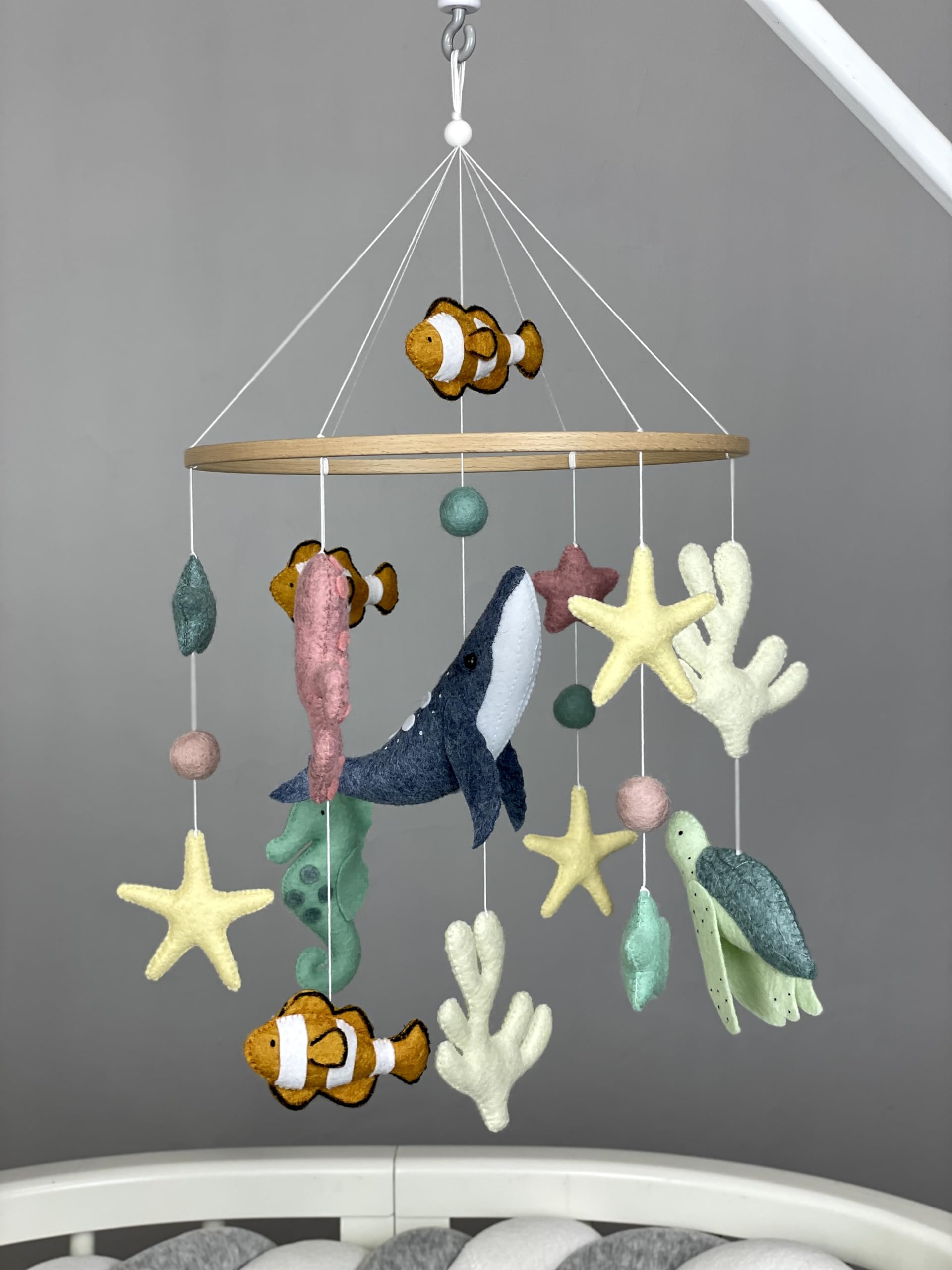 Ocean Themed Baby Crib Mobile - Handmade Felt Sea Animals Nursery Decor | Underwater Adventure Mobile for Newborns | Perfect Neutral Nautical Nursery Decor & Baby Shower Gift (Blue/White) - Ideal for Coastal, Beach or Ocean Inspired Nurseries