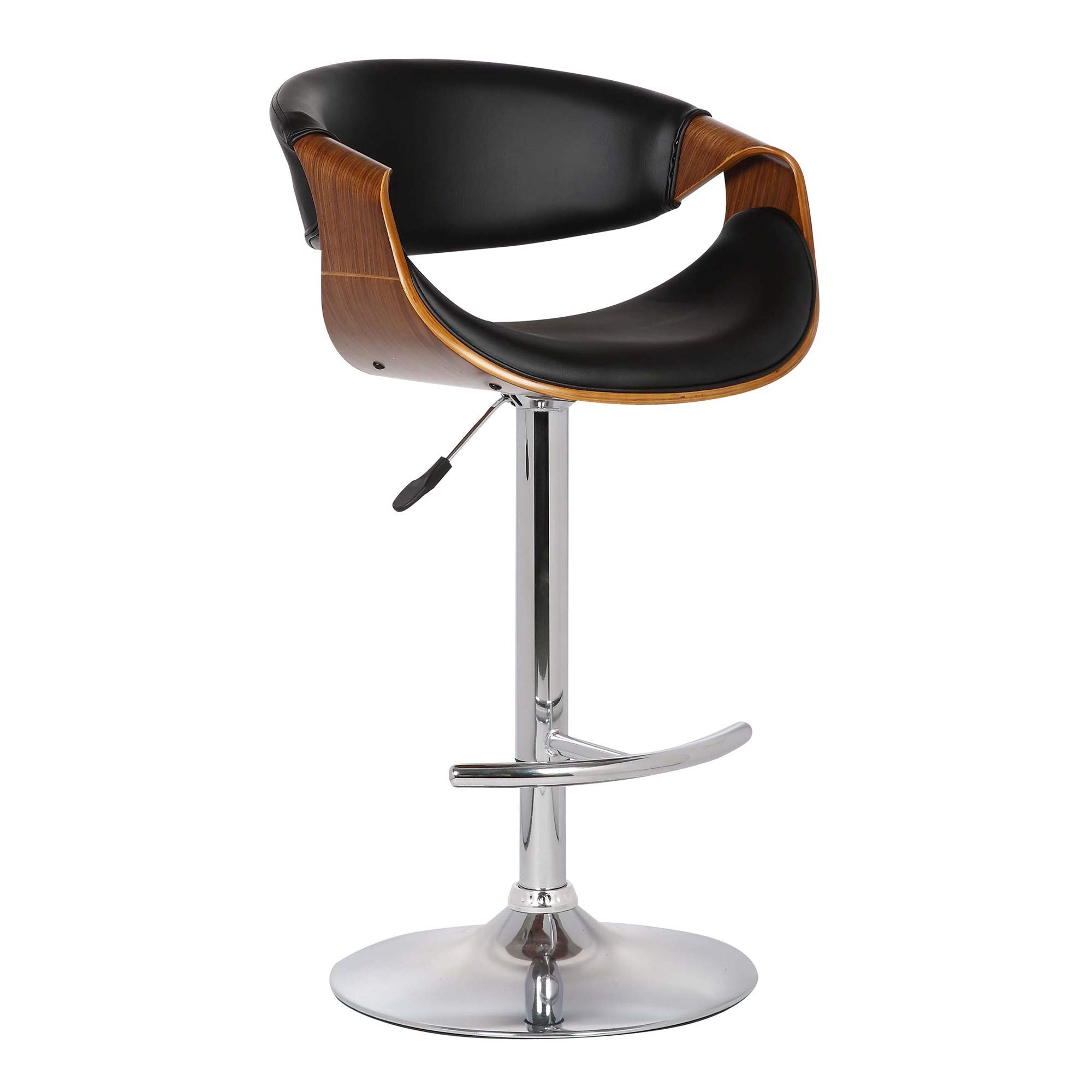Benjara Adjustable Bucket Seat Barstool with Wooden Support - Black & Brown Bar Stool for Kitchen Island, Breakfast Nook, and Home Bar - Comfortable Counter Height Stool with Footrest