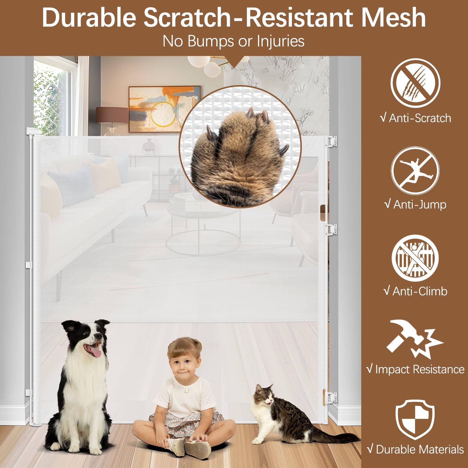 60 Inch Extra Tall Retractable Pet Gate - No Jumping Over, Extends to 55