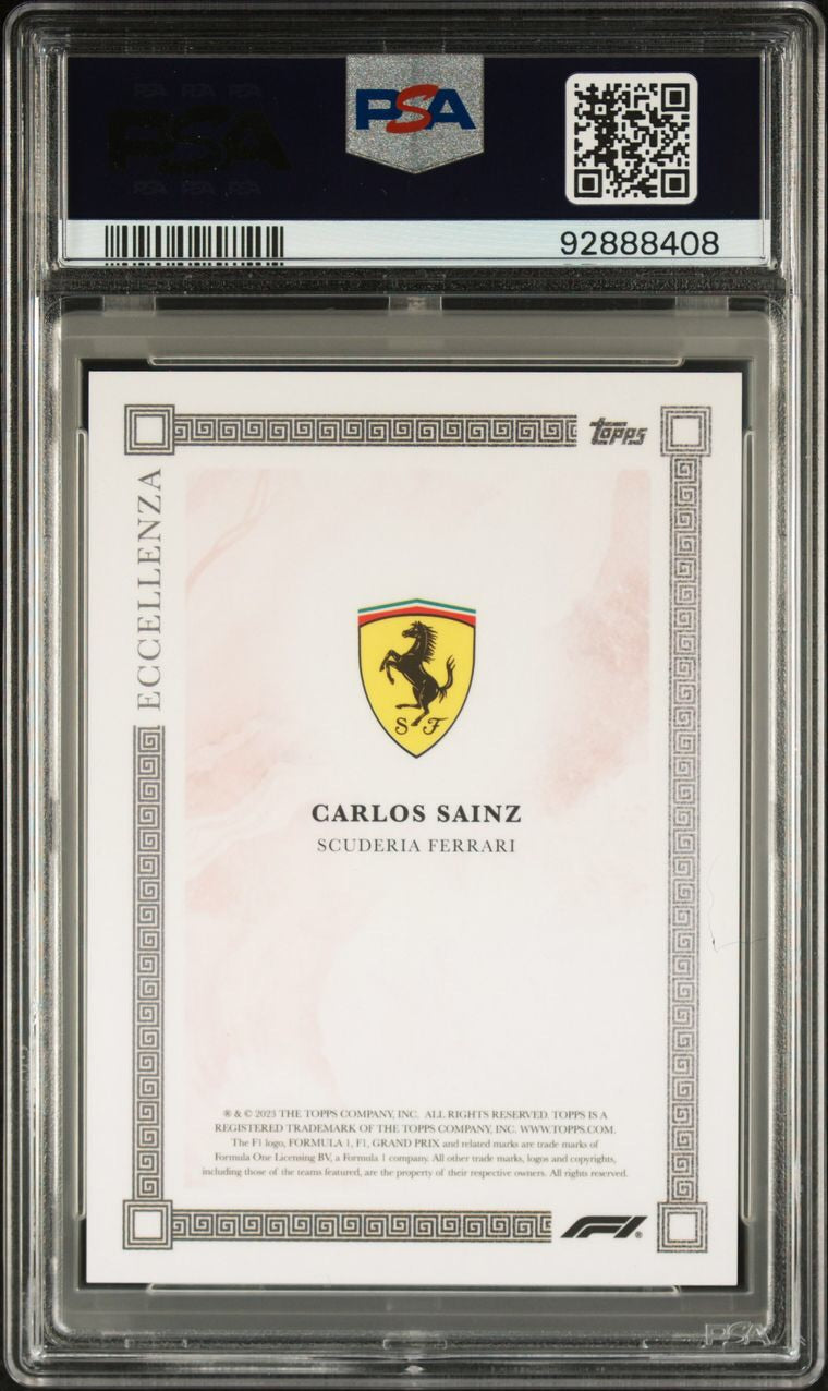 PSA 9 Graded 2023 Topps F1 Eccellenza Carlos Sainz Red #06/10 - Rare Formula 1 Trading Card for Collectors & Sports Memorabilia Enthusiasts (Perfect for Display, Investment, or Gifting)