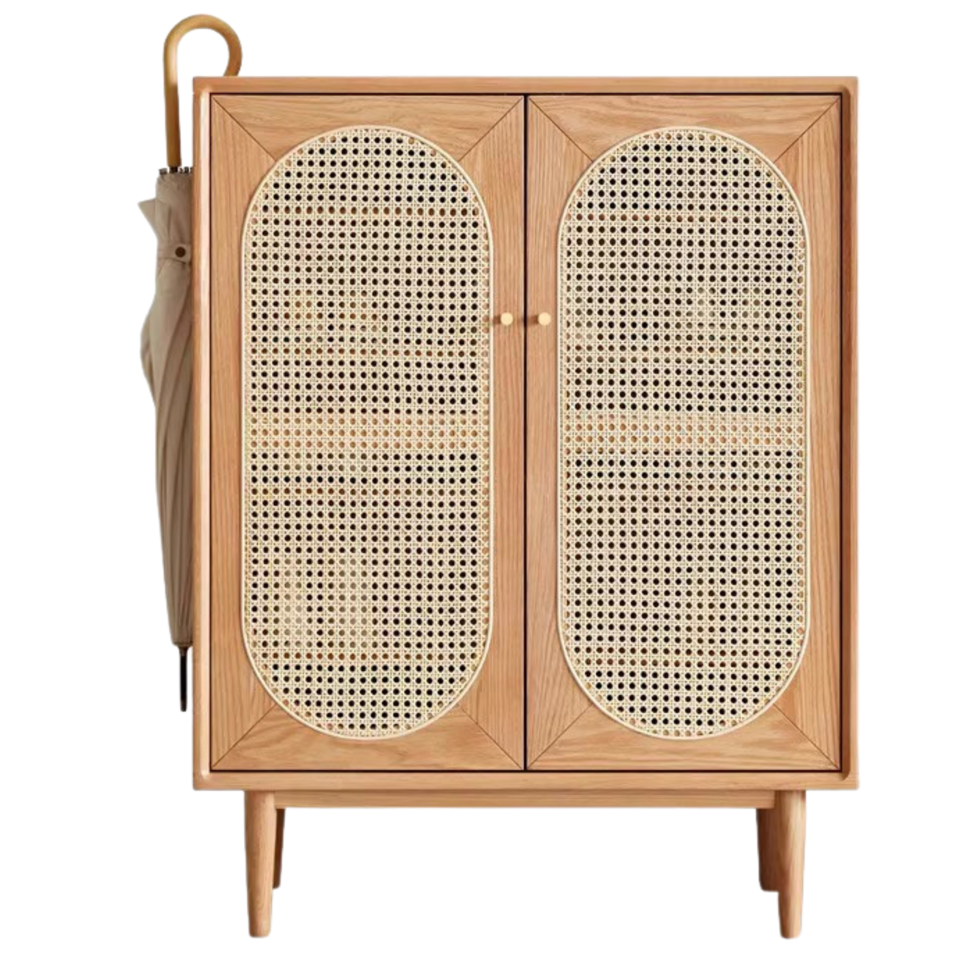 31.5x13.8x40.9 inch/ 80x35x104cm/ Natural Wood Color/ Rattan two-door shoe cabinet in log color