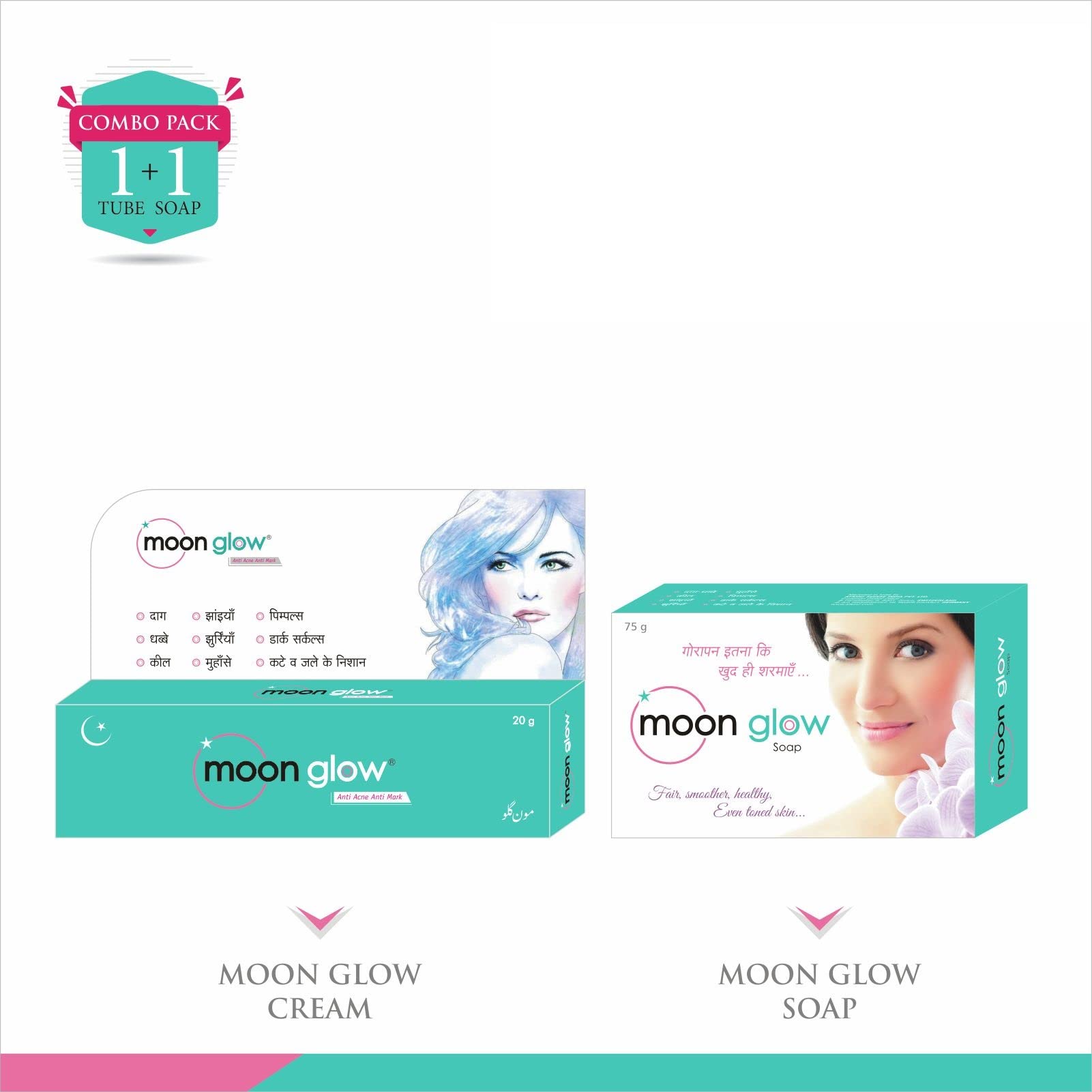 Moon Glow Cream & Soap Combo Pack - Acne Treatment, Dark Circle Remover, Pimple & Black Spot Corrector, Stretch Mark & Anti-Aging Solution - Perfect for Night Skincare Routine & Morning Refresh