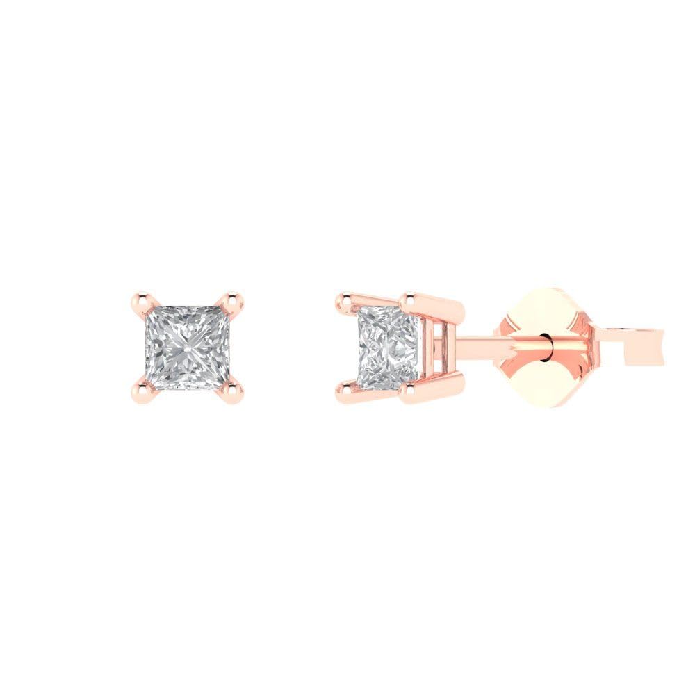 0.50 Carat Princess Cut Lab-Created White Sapphire Stud Earrings in 18K Rose Gold - VVS1 Clarity, Butterfly Push Back - Perfect for Weddings, Anniversaries & Gift Giving