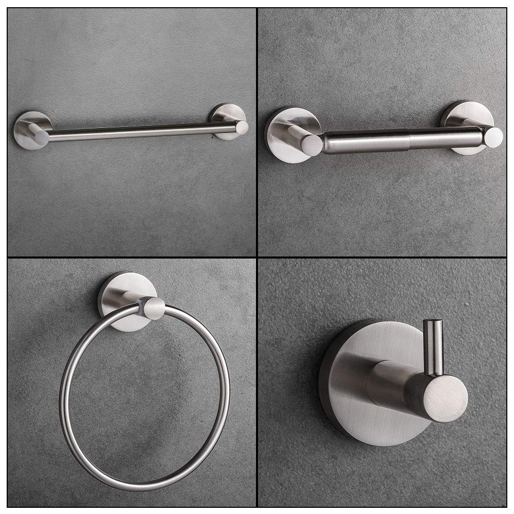 LUCKUP Brushed Nickel Bathroom Set - 4-Piece SUS304 Stainless Steel Towel Bar for Modern Bathrooms