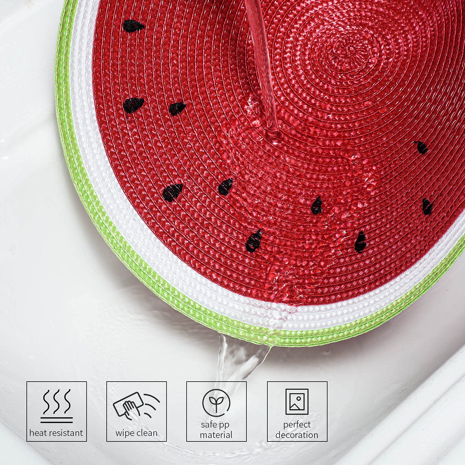 AHHFSMEI 15 Inch Round Braided Placemats Set of 6 - Natural Woven Heat Resistant Table Mats for Dining, Kitchen, and Outdoor Use (Watermelon Red)