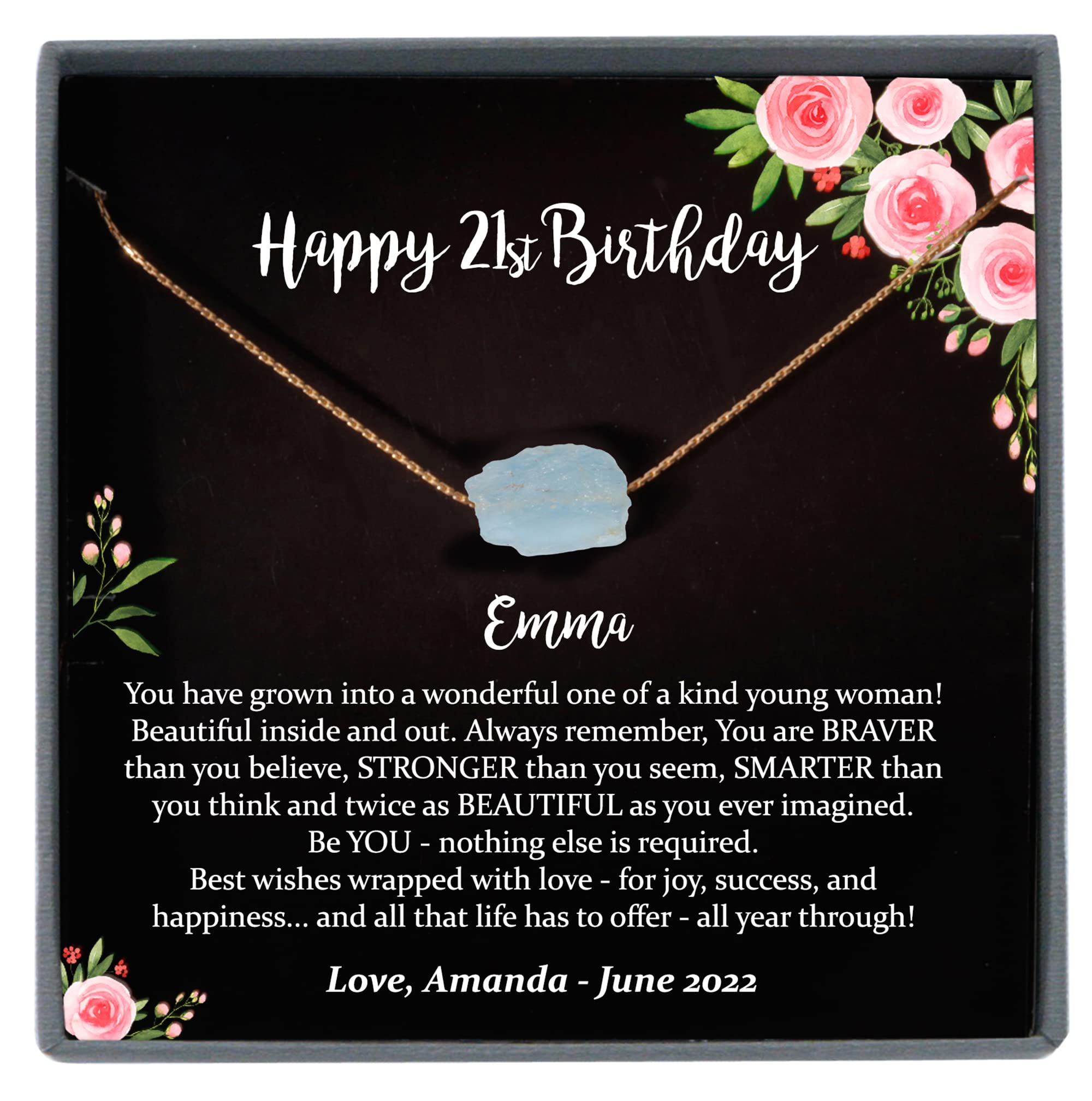 21st Birthday Gifts for Women - Meaningful Raw Gemstone Necklace with Inspirational Message | Thoughtful Present for Daughter, Girlfriend or Best Friend | Perfect for Special Occasions & Milestone Celebrations