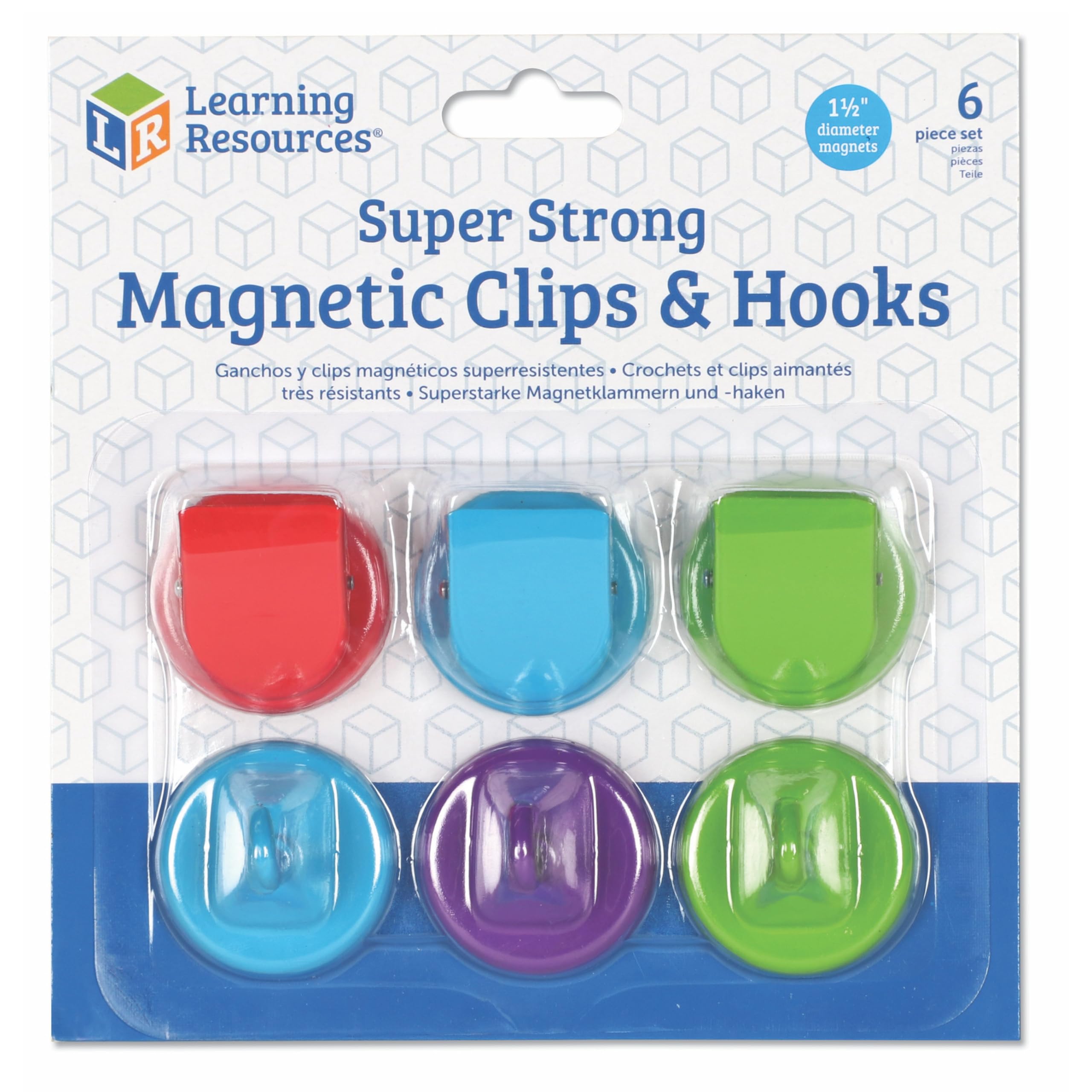 Learning Resources Super Strong Magnetic Hooks & Clips - 6-Piece Set in 4 Colors for Classroom, Homeschool, Office & Home Organization - Perfect for Whiteboards, Lockers, Fridges & DIY Projects