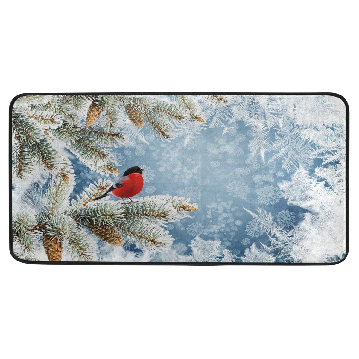 AGONA Anti-Fatigue Kitchen Mat with Winter Snow Tree & Cardinal Bird Design - Soft, Absorbent, Non-Slip Floor Rug for Standing Comfort - Perfect for Kitchen, Bathroom, Indoor & Outdoor Home Decor Use