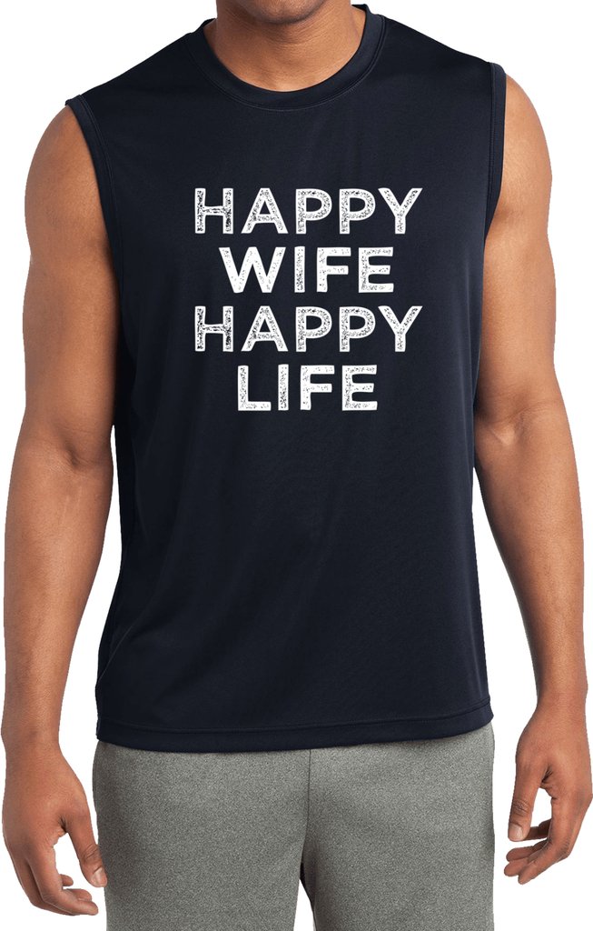 Happy Wife Happy Life Men's Moisture Wicking Sleeveless Shirt - Cool Comfortable Workout & Gym Tank Top for Running, Hiking & Summer Activities