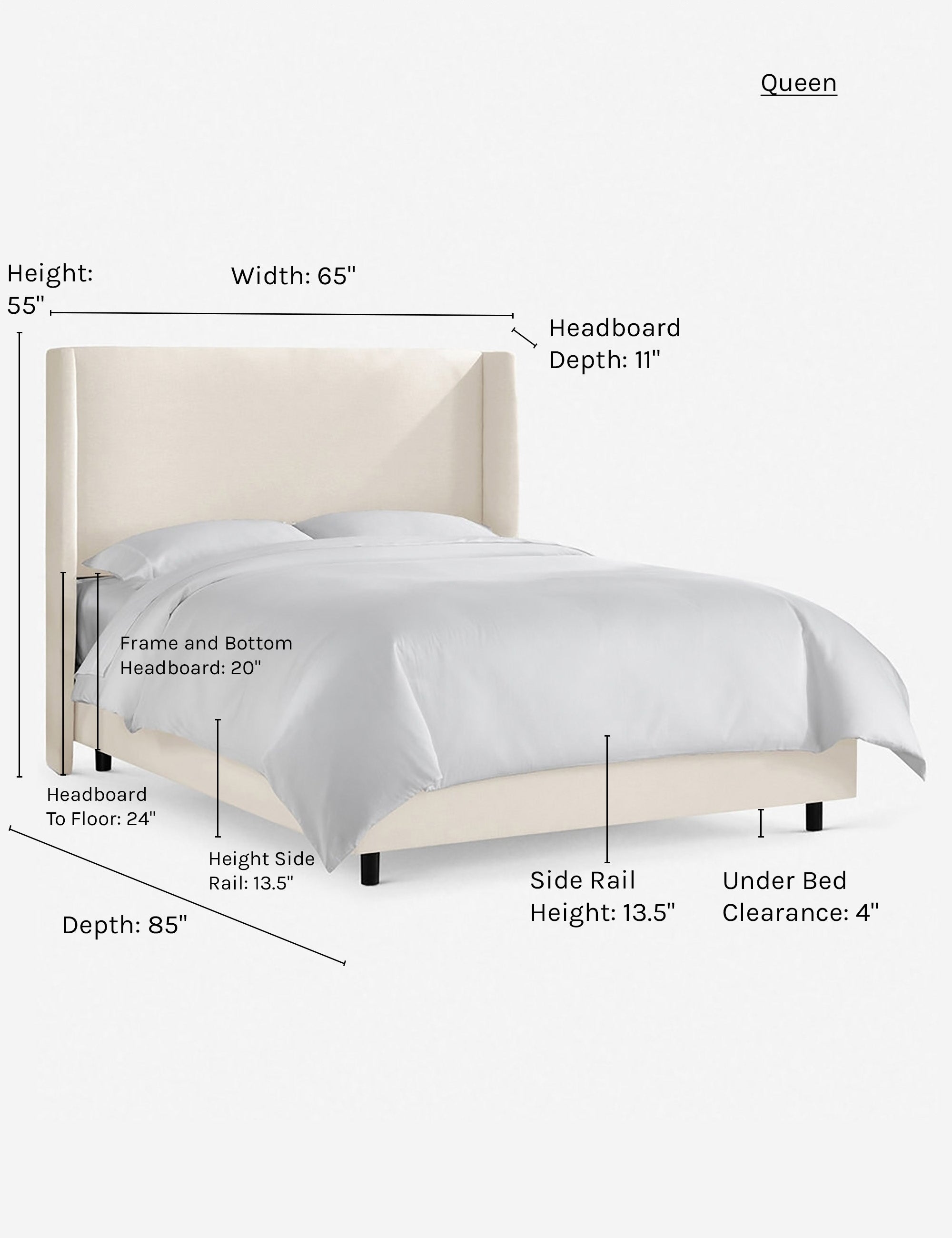 Adara Queen Size Bed Frame with Upholstered Headboard - Modern Platform Bed for Bedroom, Living Room & Guest Room