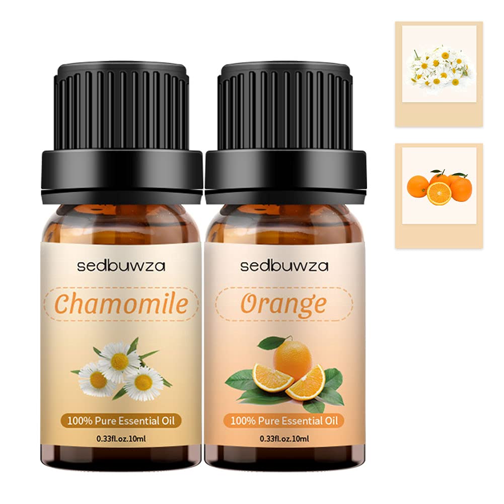 100% Pure Organic Chamomile & Orange Essential Oil Set for Aromatherapy - Relaxing Diffuser Oils Kit for Stress Relief, Sleep Aid & Home Spa