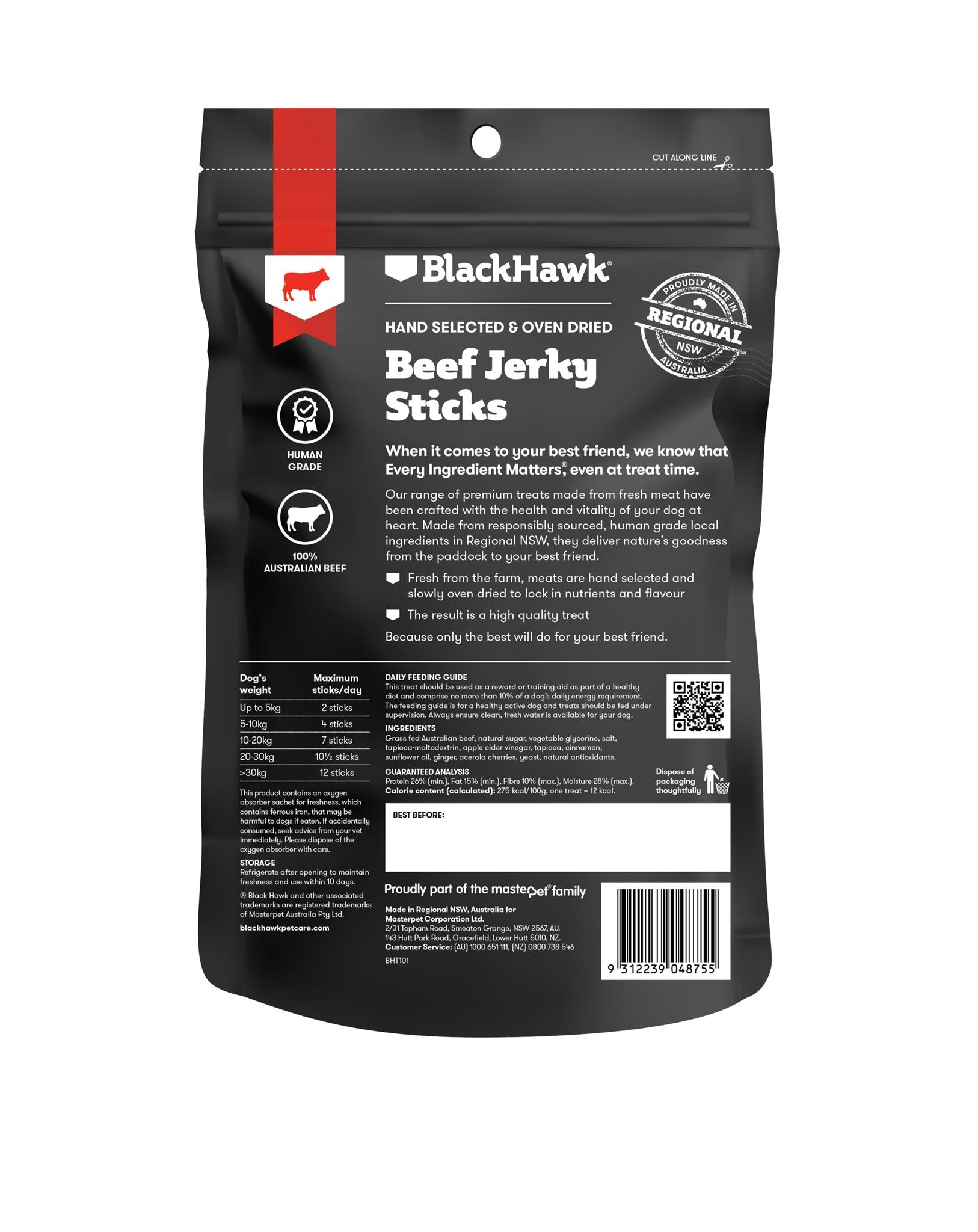 Premium Black Hawk Beef Sticks for Dogs - 100g Natural Protein Treats | High-Quality Dog Chews for Training, Rewards & Outdoor Adventures