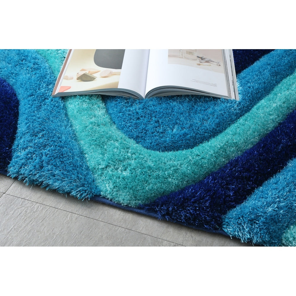 3D Shaggy Hand Tufted Shag Area Rug in Ocean Current - Soft Plush Modern Floor Carpet for Living Room, Bedroom, Nursery - Home Decor & Cozy Comfort