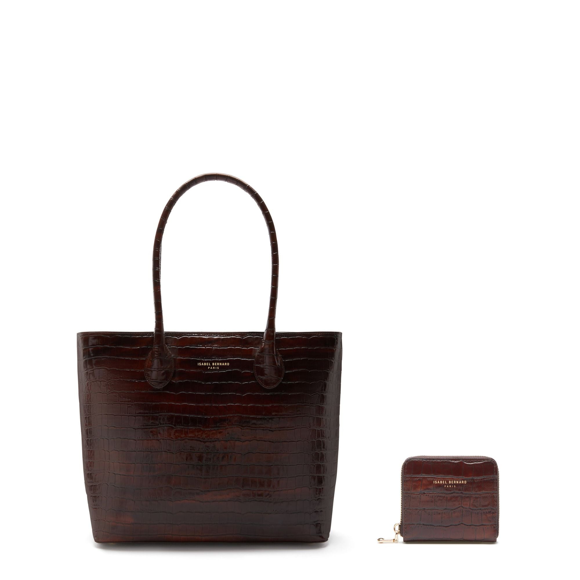 Isabel Croco Brown Calfskin Leather Shopper Bag & Wallet Set - Perfect for Women's Everyday Use, Office, Travel & Shopping
