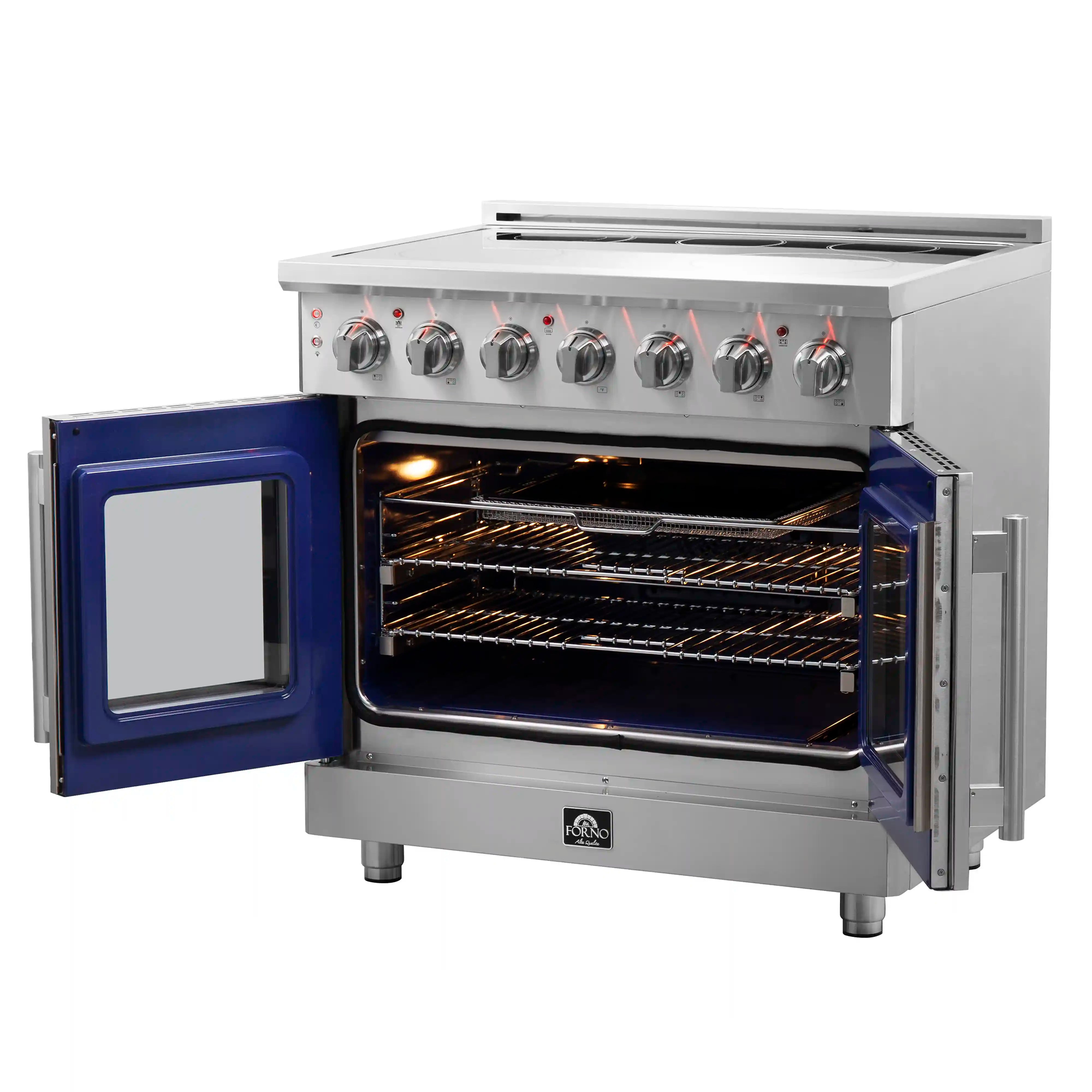 Forno Massimo 36 Inch Freestanding French Door Electric Range - Stainless Steel (FFSEL6955 36) | Professional Kitchen Appliance for Home Chefs & Modern Cooking