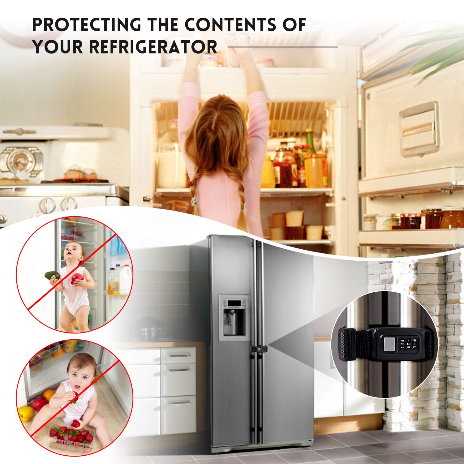 Child Safety Refrigerator Door Lock - Baby Proof Cabinet Latches for Kitchen, Fridge & Oven | Multi-Functional Cabinet Lock for Closed Handle Doors | Perfect for Childproofing Your Home