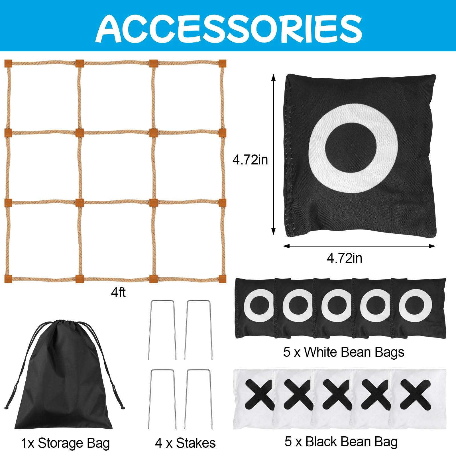 Giant Wooden Tic Tac Toe Outdoor Game Set - 4ft x 4ft Jumbo Size for Backyard, Lawn, Camping & Parties - Fun Bean Bag Toss Game for Kids & Adults - Perfect for Family Gatherings, Picnics and Outdoor Events