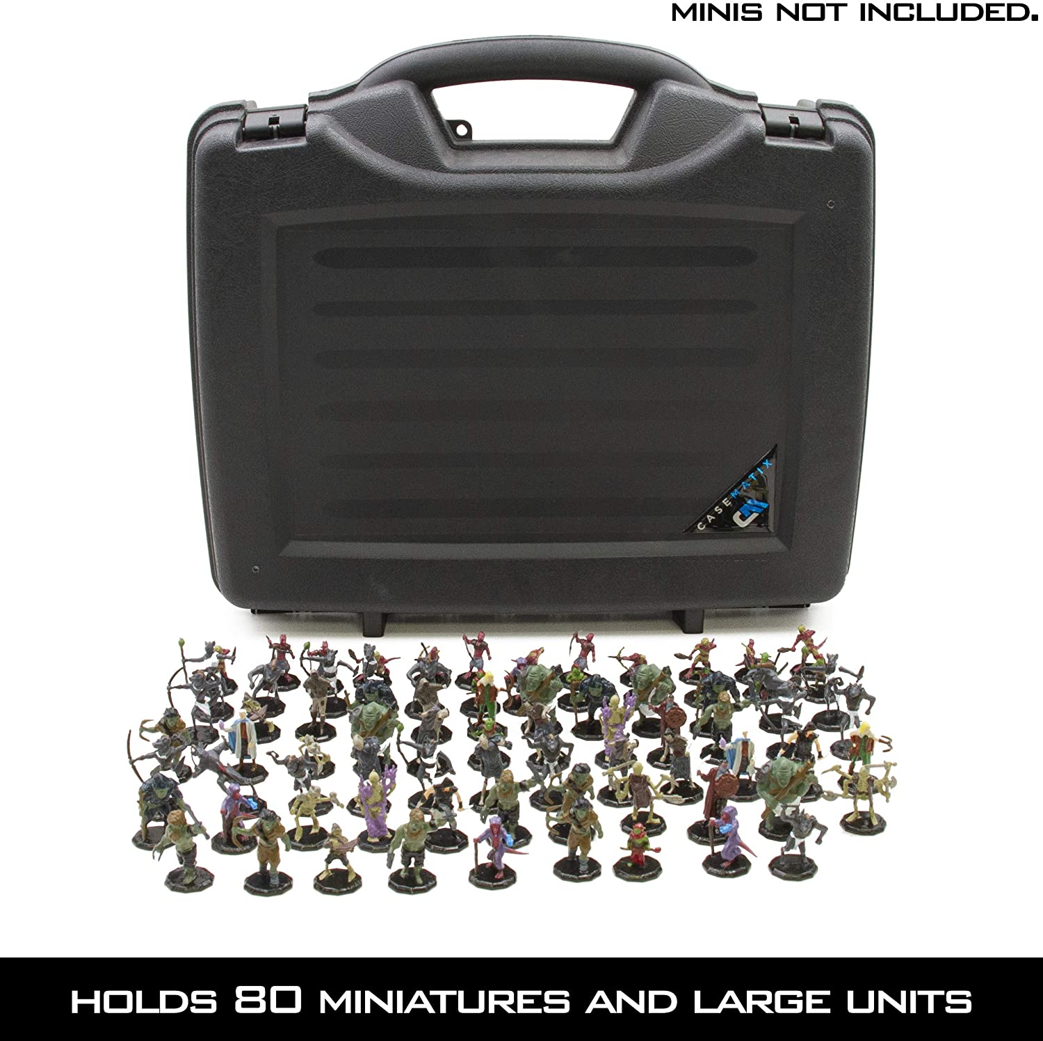 CASEMATIX Miniature Storage Hard Shell Figure Case - 80 Slot Customizable Foam Organizer for Warhammer 40k, DND, Tabletop Games | Protective Travel & Display Case for Miniature Figurines Collection