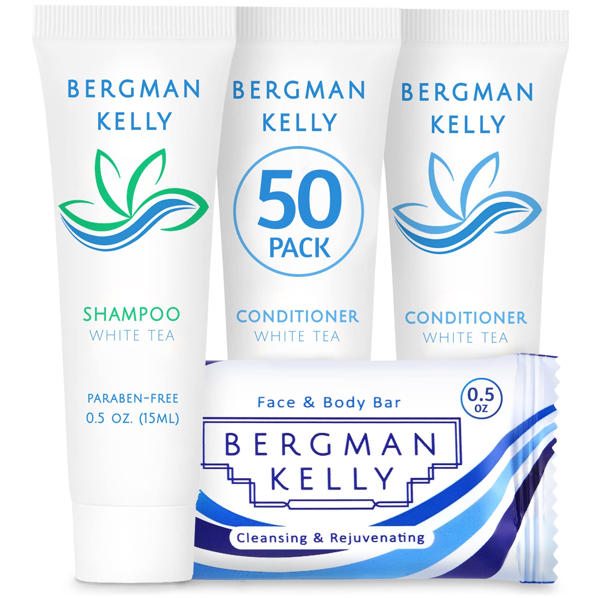 BERGMAN KELLY 3-Piece Travel Toiletries Set - White Tea Scent for Hotels & Guests
