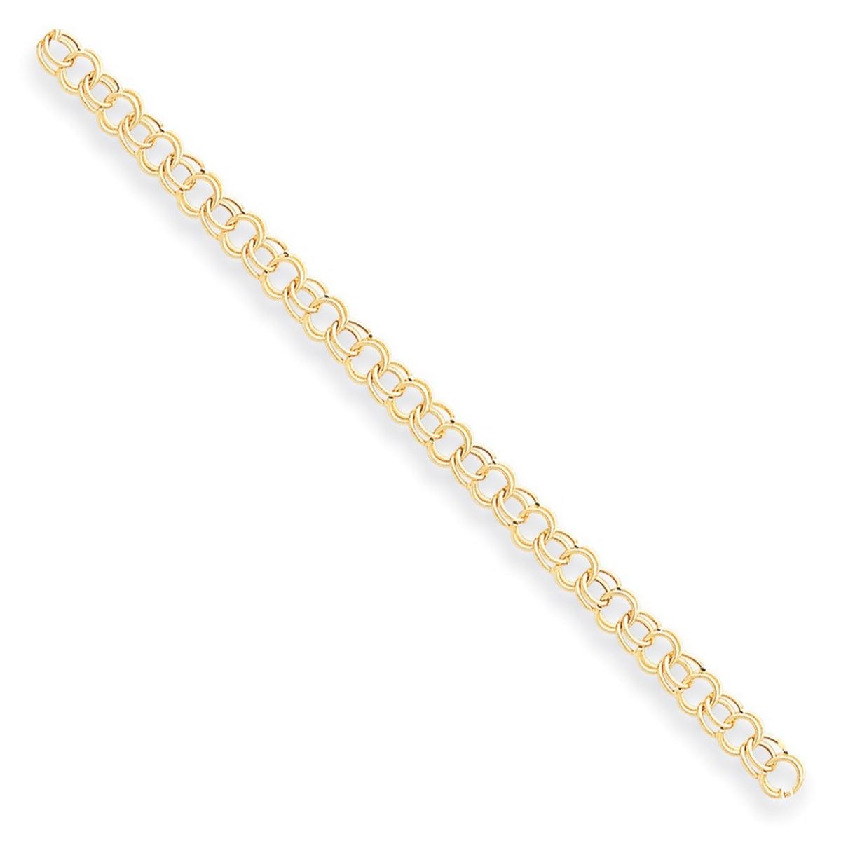14K Yellow Gold Hollow Double Link Charm Bracelet with Lobster Claw Clasp - Elegant Women's Jewelry for Everyday Wear, Gift Giving & Special Occasions