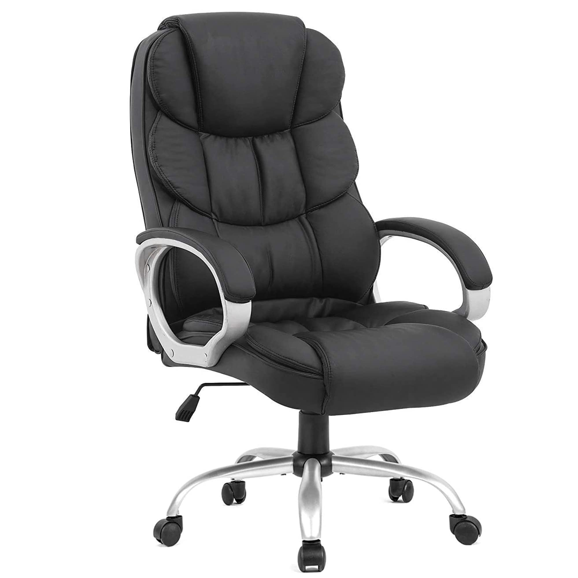 Ergonomic Office Chair with Lumbar Support - Adjustable PU Leather Computer Desk Chair with Arms, Swivel & Rolling Wheels - Executive Task Chair for Women & Adults (Black) - Perfect for Home Office, Gaming & Workspaces