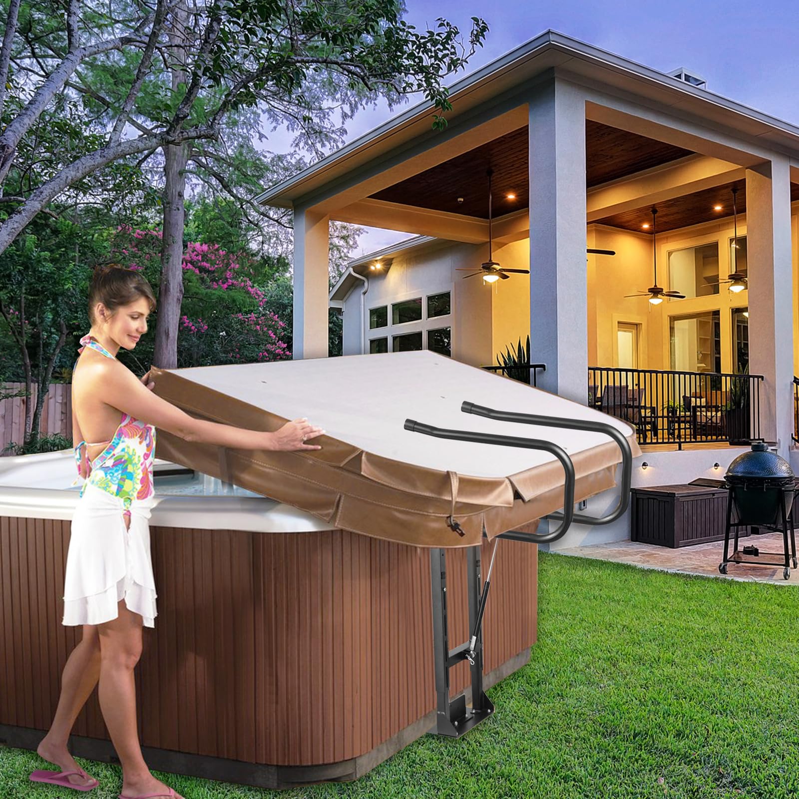 **Hydraulic Hot Tub Cover Lift - Adjustable U-Arm Spa Cover Lifter with Reinforced Brackets for Easy Removal | Fits Most Spas & Hot Tubs | Perfect for Backyard Relaxation & Outdoor Entertaining**