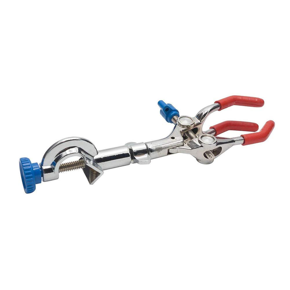 Lab Swivel Type Clamp Condenser 3 Finger with Boss Head - 90mm Capacity for Chemistry Experiments & Laboratory Use - Perfect for Distillation, Reflux & Glassware Setup