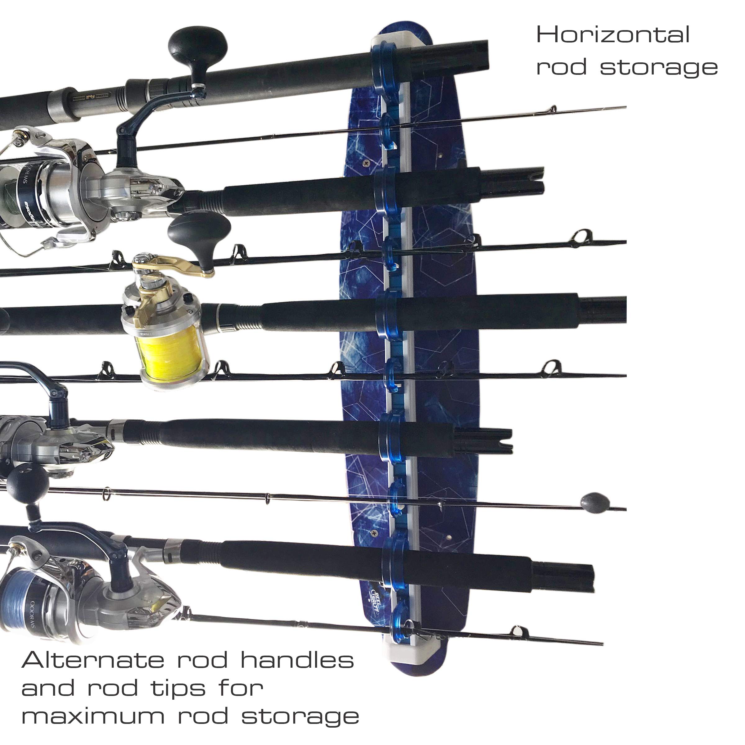 Rush Creek Creations Reel Salty Waterproof Fishing Rod Holder - Holds 10 Saltwater Fishing Poles & Gear | Durable Offshore/Inshore Wall Mount Organizer for Garage, Boat & Tackle Room Storage