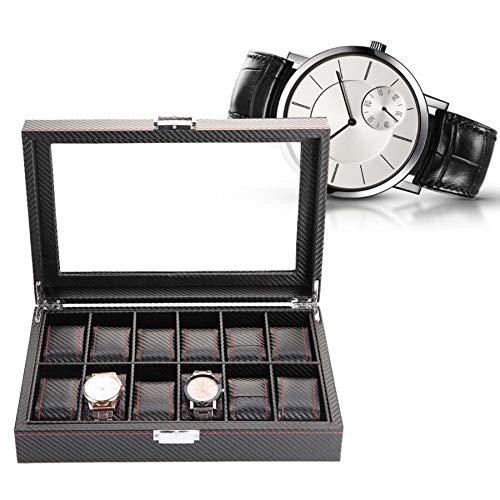 12-Slot Carbon Fiber Watch Box - Travel Jewelry Storage for Collectors & Gifts