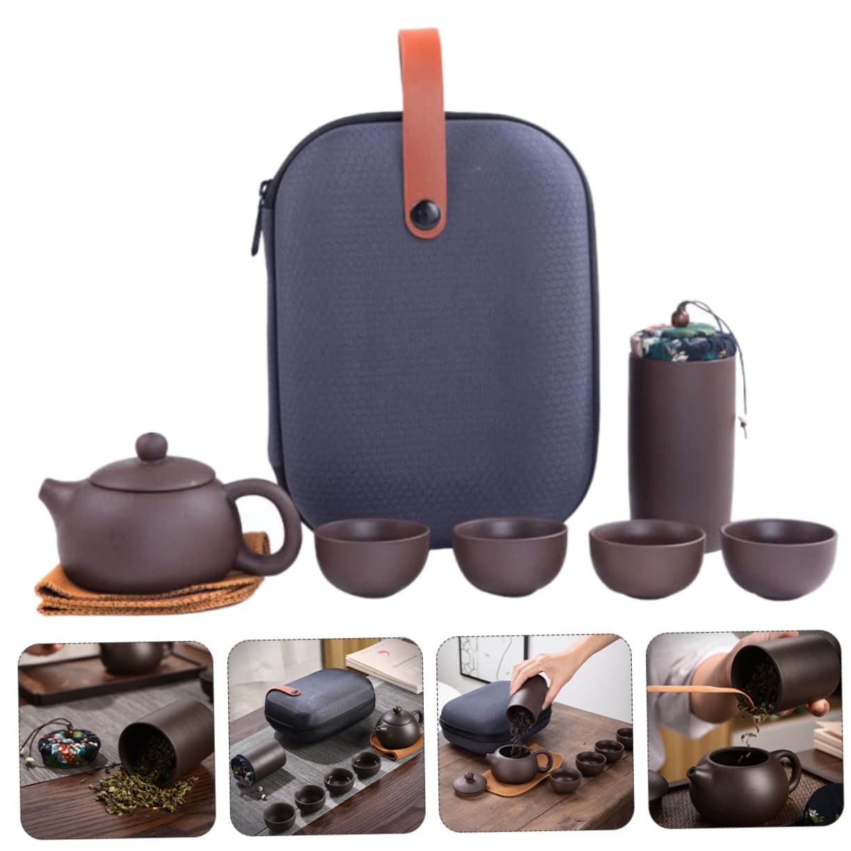 UPKOCH Portable Travel Tea Set - 1 Purple Clay Zisha Teapot with Ceramic Coffee Cups, Chinese Tea Kettle for Outdoor Camping & Office Use | Ceramic Teaware Gift Set for Tea Lovers