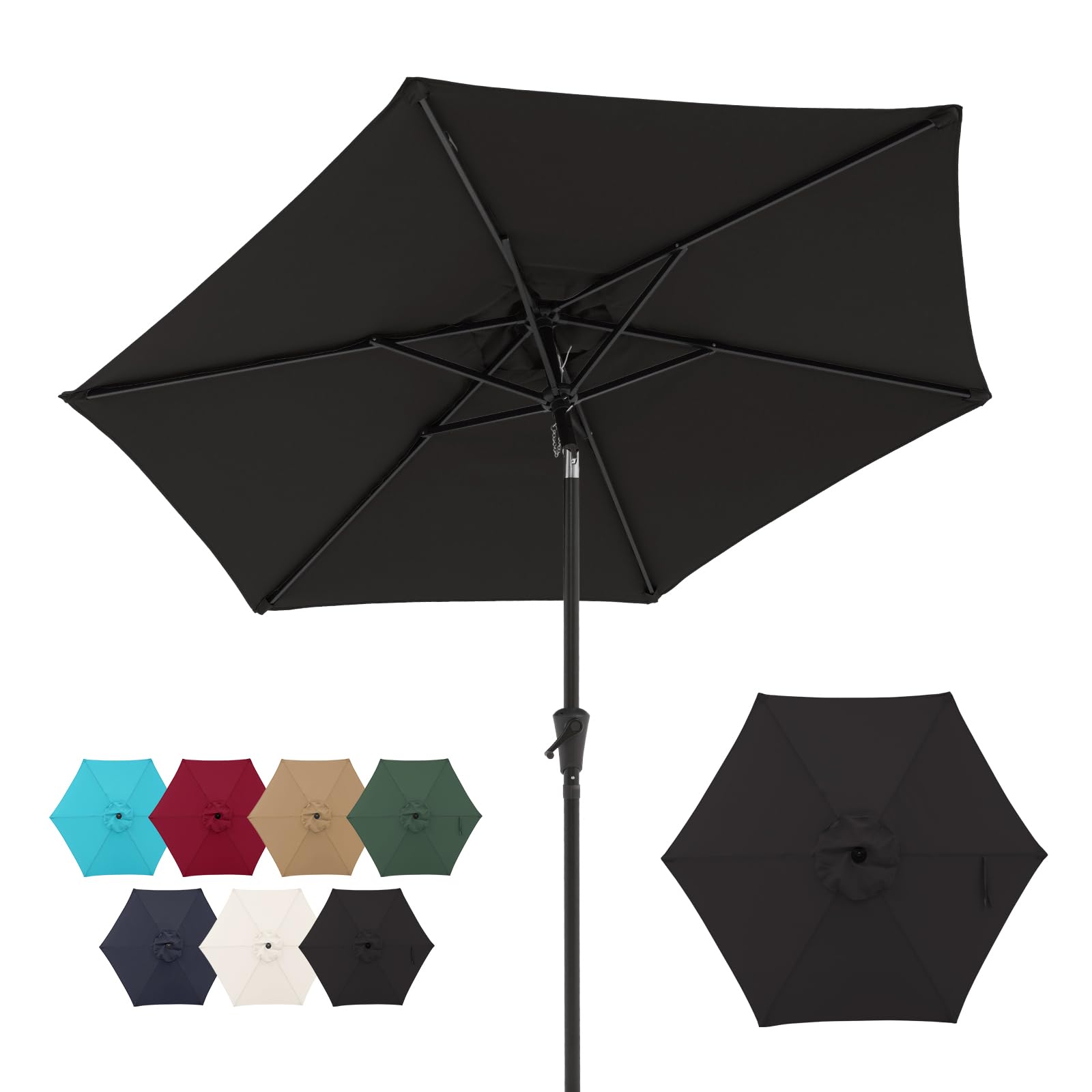 Verano 7.5ft Outdoor Patio Umbrella with Push Button Tilt & Crank - Black Market Umbrella for Garden, Deck, Poolside & Dining Areas - Perfect for Shade in Backyard, Restaurant or Beach