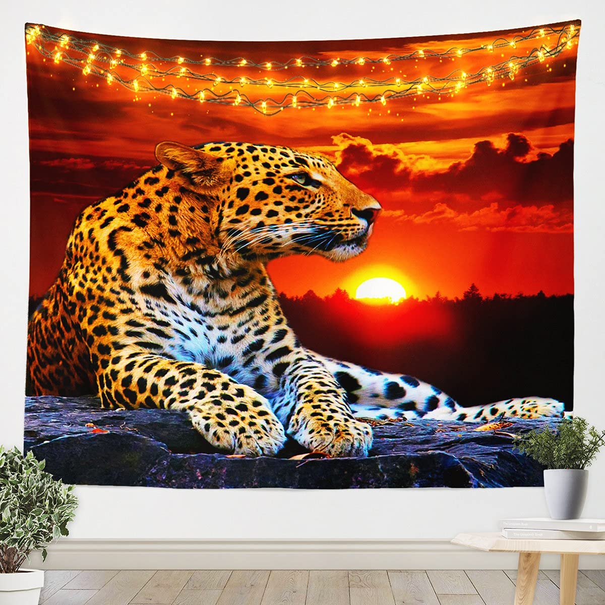Erosebridal Leopard Print Wall Hanging - Cheetah Sunset Tapestry with African Safari Animals, Jungle Wildlife Design for Bedroom Decor | Pastel Throw Blanket for Bed, Beach & Boho Home Decor