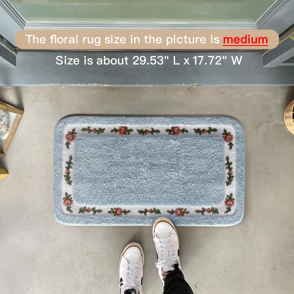 Soft Non-Slip Floral Rose Shaggy Area Rug - Romantic Pink Shower Bath Mat & Bedroom Living Room Carpet | Cozy Home Decor for Bathroom, Nursery & Entryway (Medium Size)