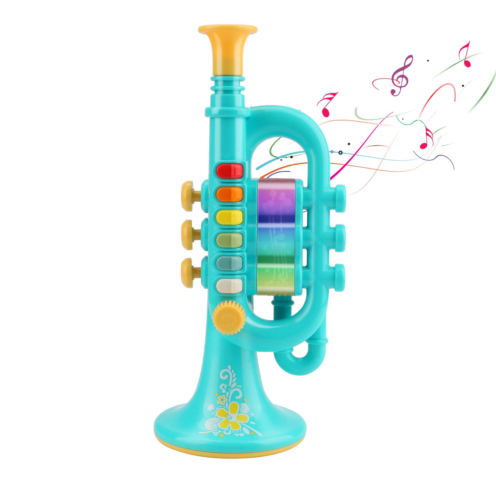 QUUREN Kids Toy Trumpet - Musical Instrument with Light, Portable & Durable Early Education Music Toy for Boys & Girls - Perfect Birthday Gift for Children (Blue) | Great for Pretend Play, Music Learning & Party Performances