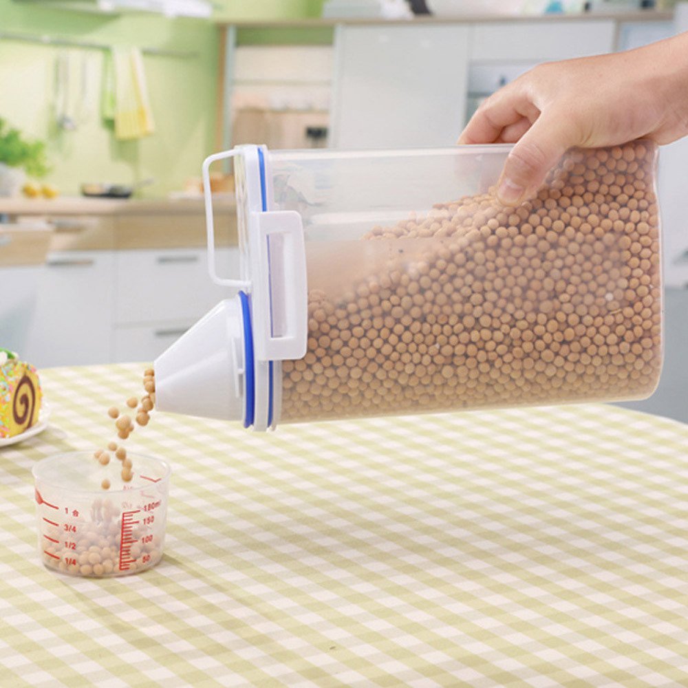 Yu2d 2L Plastic Cereal Dispenser - Airtight Food Storage Container for Rice, Grains, Cereal, Pasta & More - Perfect for Kitchen Pantry Organization & Bulk Food Storage