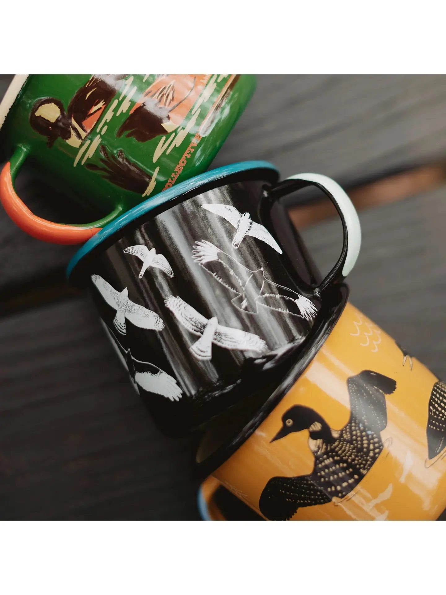 Hawks in Flight Large Enamel Camping Mug - Durable Coffee Cup for Outdoor Adventures, Camping & Hiking - Rustic Enamelware Travel Mug with Handle
