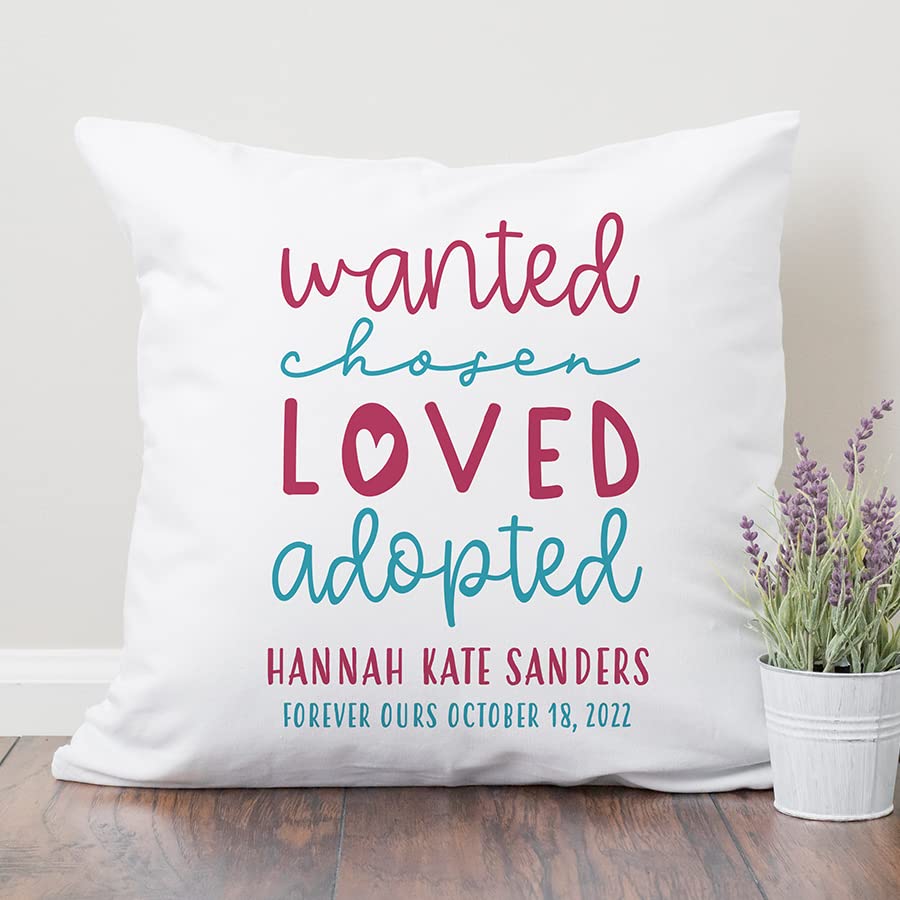 Personalized Adoption Date Pillow - Custom Gotcha Day Gift for Adopted Kids | Pink & Blue Nursery Decor | Unique Family Keepsake with Pillow Insert - Perfect for Adoption Anniversaries & Children's Bedroom Decor