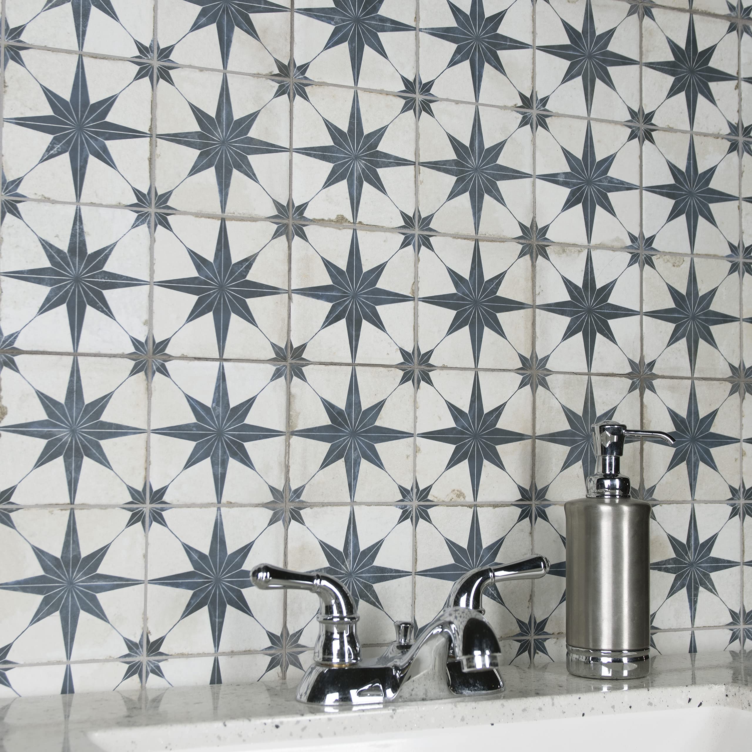 Merola Tile Harmonia Kings Star Blue 13x13 Inch Ceramic Floor & Wall Tile - Perfect for Bathroom, Kitchen Backsplash & Home Decor