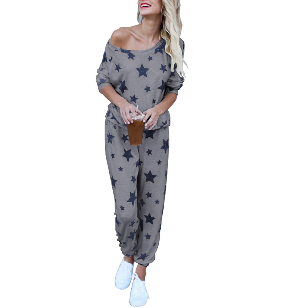 2-Piece Women's Casual Tracksuit Set - Long Sleeve Star Print Sweatshirt & Jogger Pants Outfit | Comfortable Lounge Wear for Home, Gym & Street Fashion