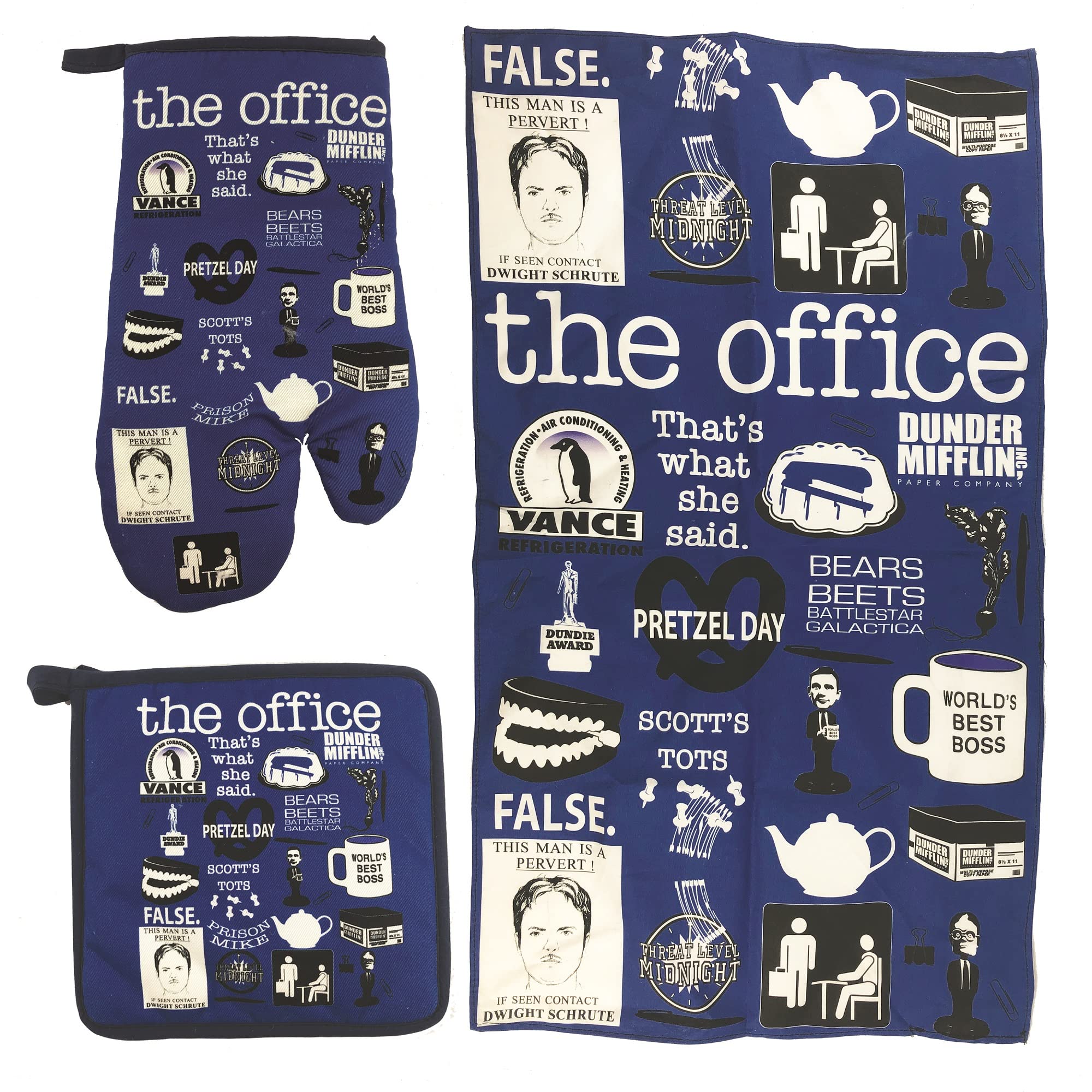 Dunder Mifflin The Office Apron & Kitchen Set - Blue, One Size - Perfect for Cooking, Baking & Themed Parties