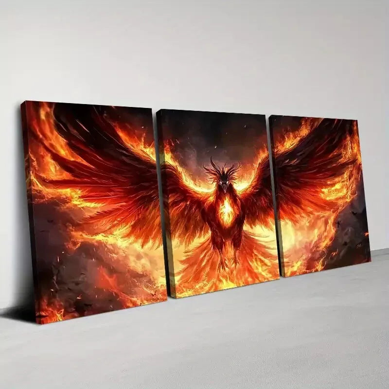 3-Piece Fiery Phoenix Wall Art Set - Framed Canvas Prints 50x70cm - High Quality Australian Made Wall Decor - Ready to Hang - Perfect for Living Room, Bedroom, or Office Decoration
