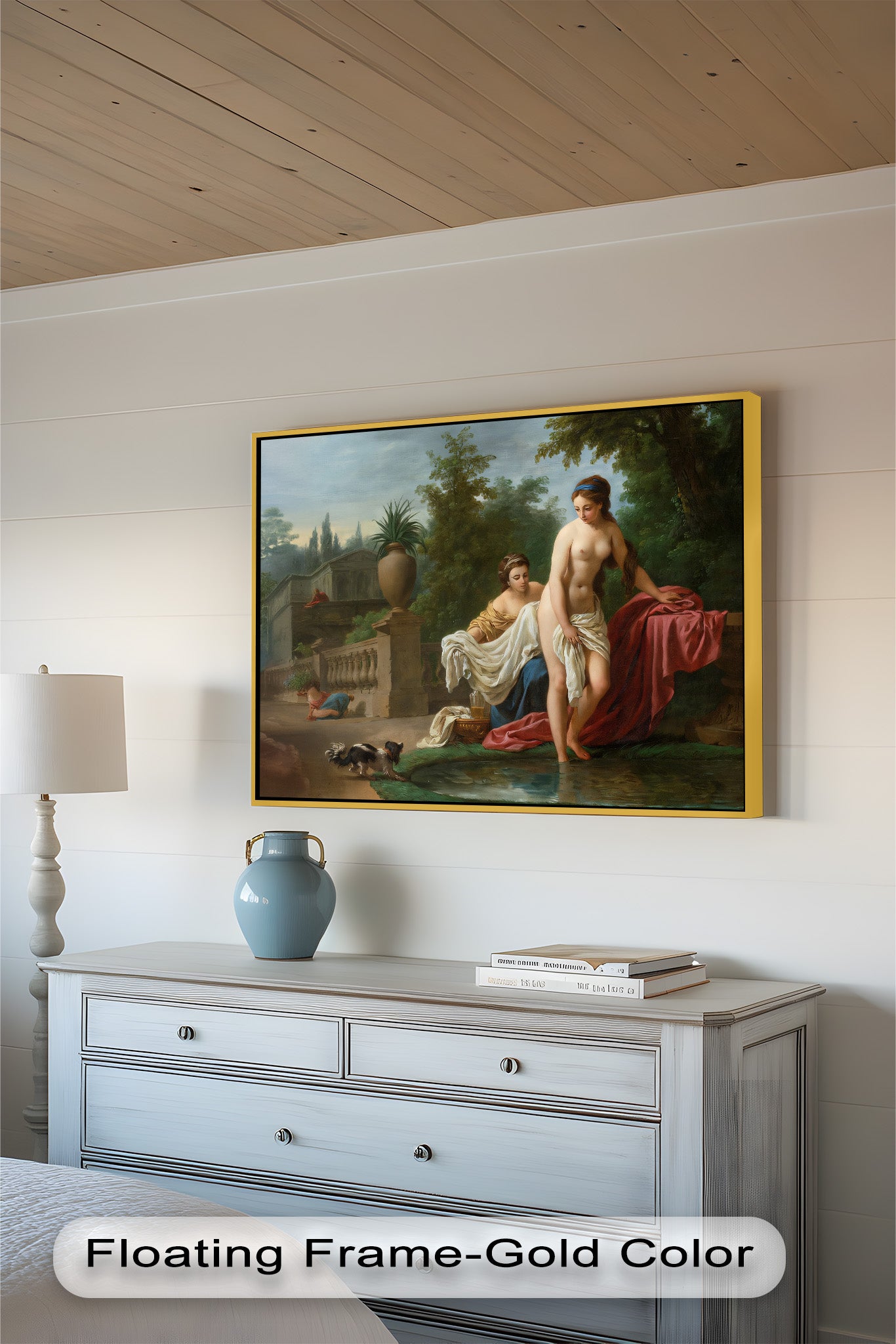 Neoclassical Elegance Oil Painting - Garden Bathing Scene Artwork for Home Decor & Living Room Wall Art